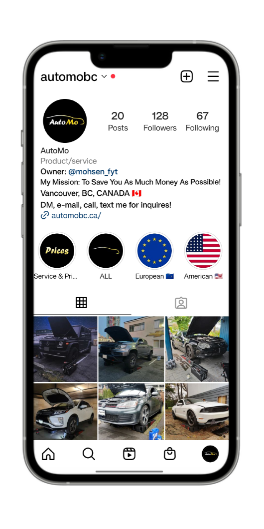 iPhone view of AutoMo Instagram account